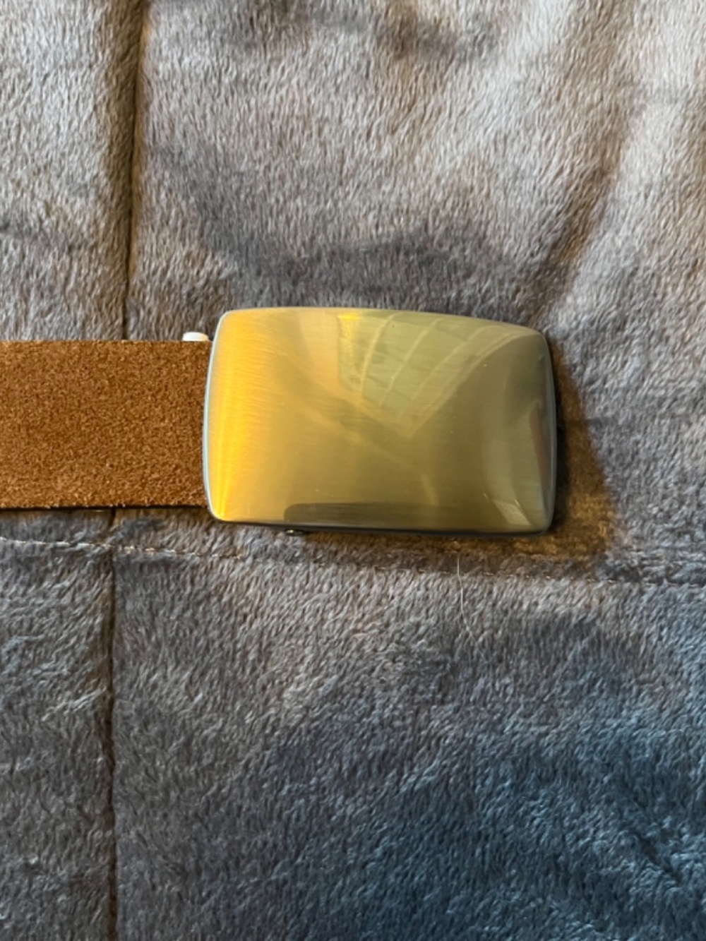MEN'S GAP SLIM LEATHER GUN METAL PLAQUE BELT, COGNAC/TAN, S/M, NICE!! RARE!!